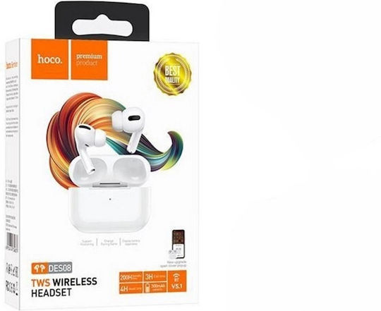 Hoco DES08 In-ear Bluetooth Handsfree Earphones with Charging Case White