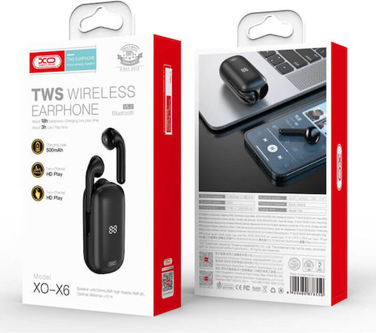 XO X6 Earbud Bluetooth Handsfree Earphones with Charging Case Black