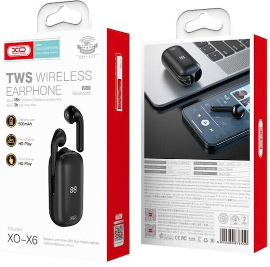 XO X6 Earbud Bluetooth Handsfree Earphones with Charging Case Black