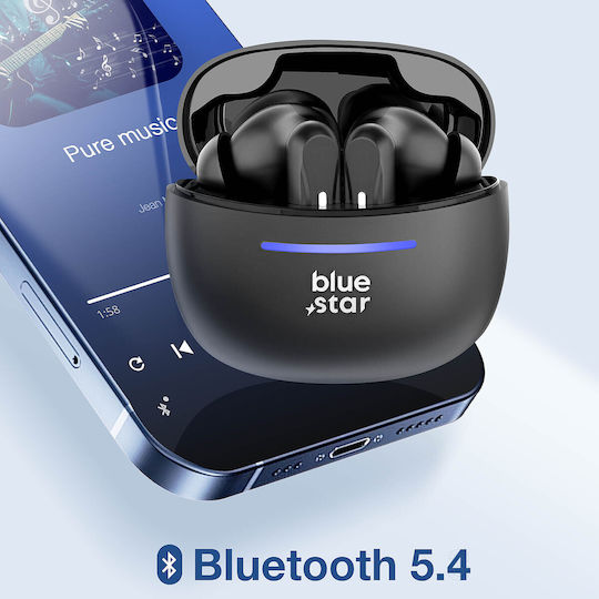 Blue Star BK44 In-ear Bluetooth Handsfree Earphones with Charging Case Black