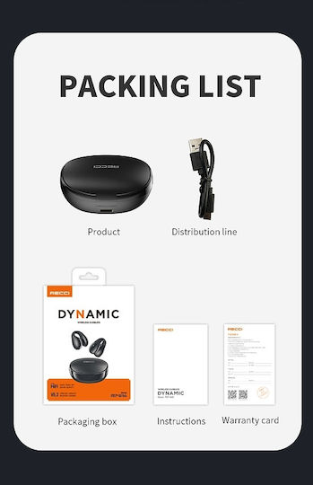 Recci Dynamic In-ear Bluetooth Handsfree Ακουστικά με Θήκη Φόρτισης Μαύρα