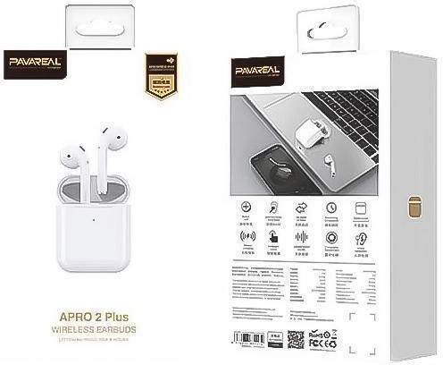 Pavareal Apro 2 Plus Earbud Bluetooth Handsfree Ακουστικά με Θήκη Φόρτισης Λευκά