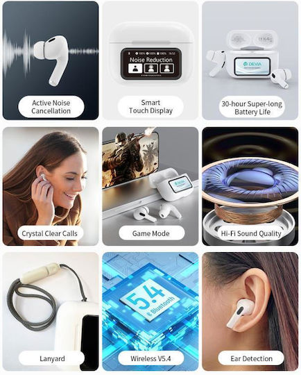 Devia EM062 Pro2 In-ear Bluetooth Handsfree Ακουστικά με Θήκη Φόρτισης Λευκά