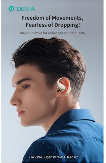 Devia OWS EM401 Pro1 Open Ear Bluetooth Handsfree Ακουστικά με Αντοχή στον Ιδρώτα και Θήκη Φόρτισης Μπεζ