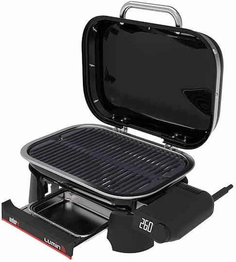 Weber Lumin Smart Compact Tabletop Electric Grill with Smooth and Grooved Plate with Lid and Adjustable Thermostat 43x28cm