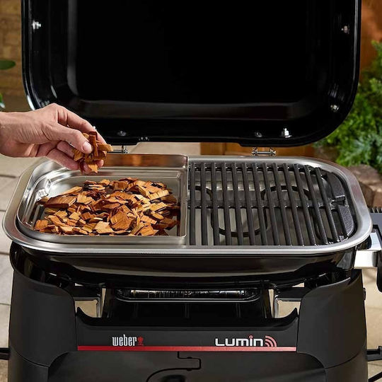 Weber Lumin Smart Compact Tabletop Electric Grill with Smooth and Grooved Plate with Lid and Adjustable Thermostat 43x28cm