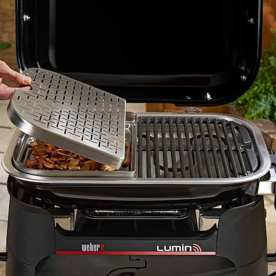 Weber Lumin Smart Compact Tabletop Electric Grill with Smooth and Grooved Plate with Lid and Adjustable Thermostat 43x28cm