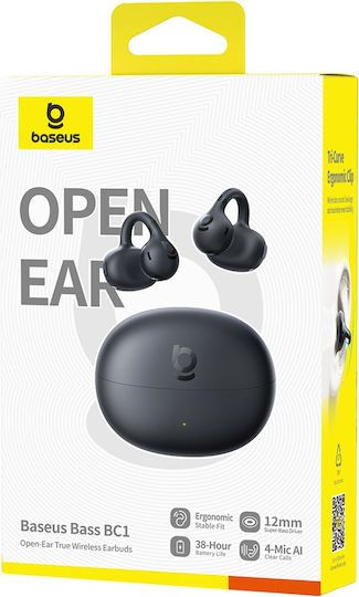 Baseus BC1 Open Ear Bluetooth Handsfree Ακουστικά με Αντοχή στον Ιδρώτα και Θήκη Φόρτισης Μαύρα