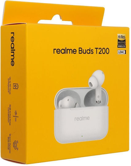Realme T200 In-ear Bluetooth Handsfree Earphones with Sweat Resistance and Charging Case Snowy White