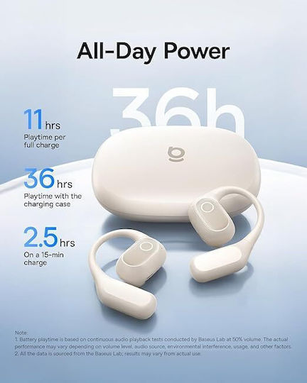 Baseus Eli 2i Fit Open Ear Bluetooth Handsfree Headphones with Sweat Resistance and Charging Case White