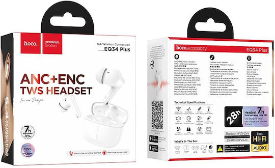 Hoco EQ34 Plus In-ear Bluetooth Handsfree Ακουστικά με Θήκη Φόρτισης Λευκά