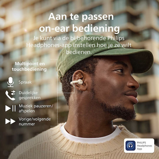 Philips TAQ2000 Open Ear Bluetooth Handsfree Căști cu Rezistență la Transpirație și Carcasă de Încărcare Alb
