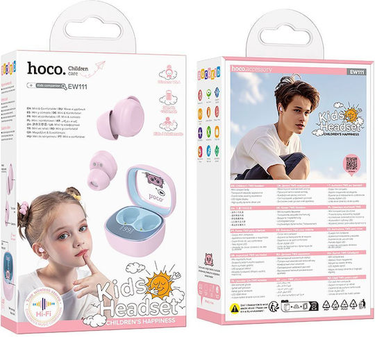 Hoco EW111 Kids In-ear Bluetooth Handsfree Ακουστικά με Θήκη Φόρτισης Ροζ