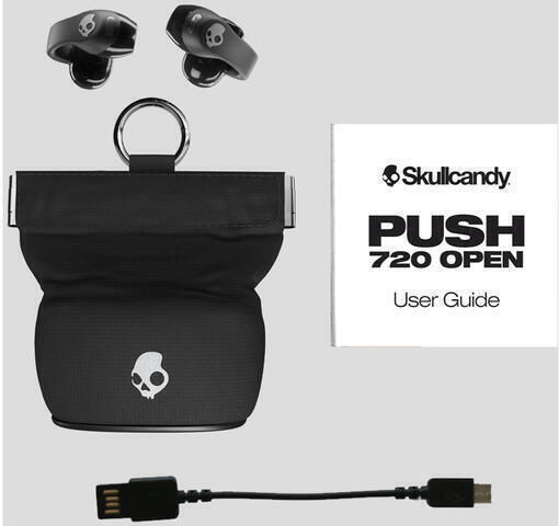Skullcandy Push 720 Open Open Ear Bluetooth Handsfree Earphones with Sweat Resistance and Charging Case Black