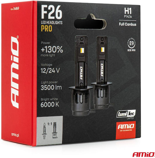 AMiO LED Car Lamps F26 Pro Series H1 12/24V 68W 2900-3550lm 6.000K Full Can-bus Plug&Play 2 Pcs 04869/am 04869/am 04869/am