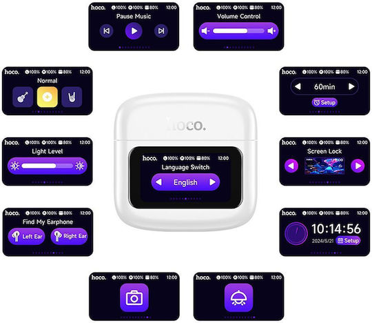 Hoco EQ14 Cool Color In ear Bluetooth хендсфри Слушалки с Кутийка за Зареждане Бял