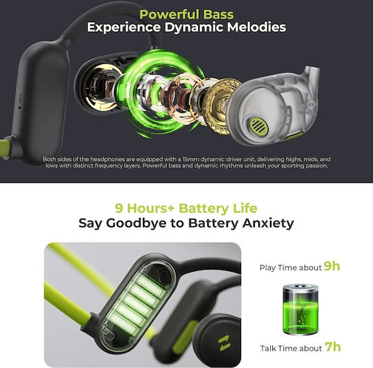 Havit E553BT Отворено ухо Bluetooth хендсфри Слушалки с Устойчивост на Пот Зелен