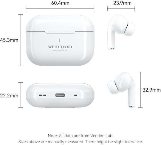 Vention Echo Lite E11 In-ear Bluetooth Handsfree Ακουστικά με Αντοχή στον Ιδρώτα και Θήκη Φόρτισης Λευκά