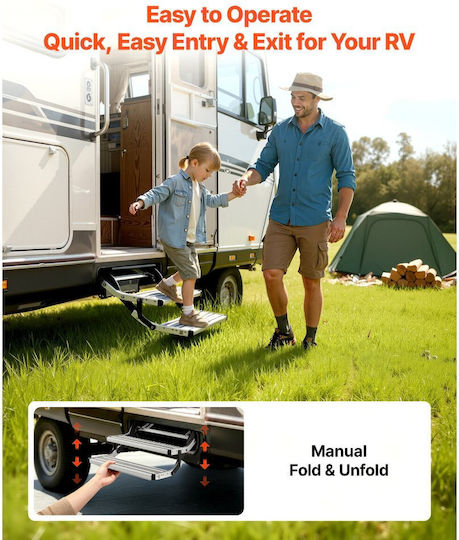 Vevor RV 2 Steps Load Capacity 200 Kg Manual Folding RV Ladders Telescopic Folding Caravan Steps Aluminum Alloy Non-Slip Entry Ladders Steel Frame Caravan Caravan
