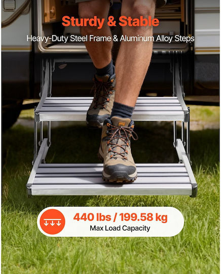 Vevor RV 2 Steps Load Capacity 200 Kg Manual Folding RV Ladders Telescopic Folding Caravan Steps Aluminum Alloy Non-Slip Entry Ladders Steel Frame Caravan Caravan