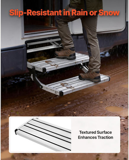 Vevor RV 2 Steps Load Capacity 200 Kg Manual Folding RV Ladders Telescopic Folding Caravan Steps Aluminum Alloy Non-Slip Entry Ladders Steel Frame Caravan Caravan