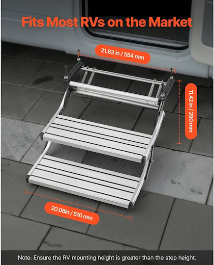 Vevor RV 2 Steps Load Capacity 200 Kg Manual Folding RV Ladders Telescopic Folding Caravan Steps Aluminum Alloy Non-Slip Entry Ladders Steel Frame Caravan Caravan