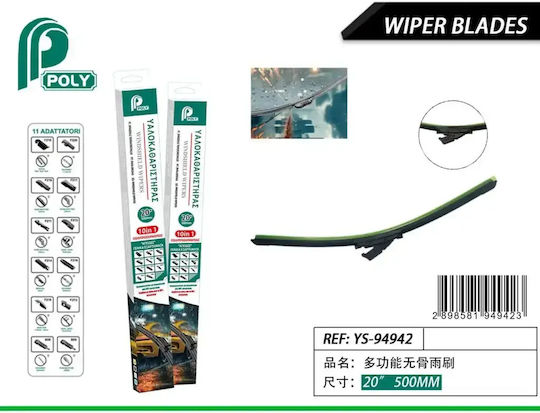 Car Wiper Blade 20" 500mm Universal Flat Blade 11 Adapters Ys-94942
