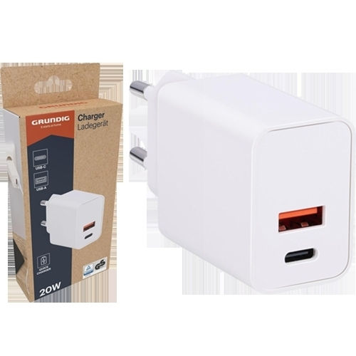 Grundig Φορτιστής Χωρίς Καλώδιο με Θύρα USB-A και Θύρα USB-C 20W Power Delivery Λευκός (55745)