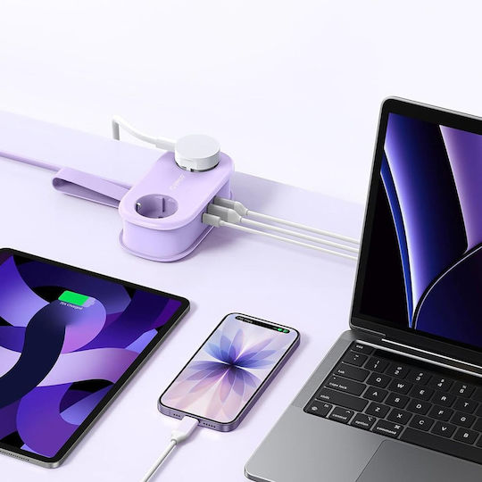 Orico GaN Charging Station With 2 USB-A Output Ports And USB-C Output Port And USB-C Cable 20W Power Delivery In Purple Colour AP3