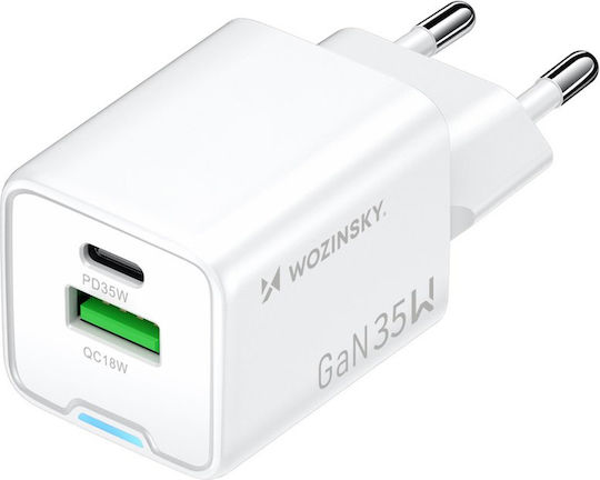 Wozinsky Wireless Charger GaN With USB-A Output Port And USB-C Output Port 35W Power Delivery White (WWC-35W)