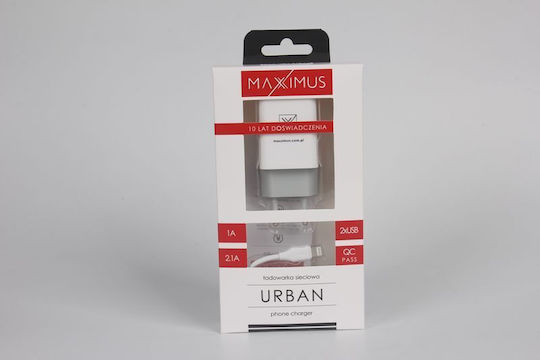 Maxximus Φορτιστής με 2 Θύρες USB-A και Καλώδιο Lightning Λευκός