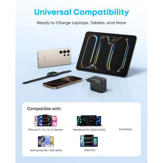 Anker Wireless Charger with USB-A Port and 3 USB-C Ports 70W Power Delivery Black (Zolo)