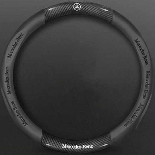 Car Steering Wheel Cover with Diameter 37cm Synthetic Black with Black Stitching