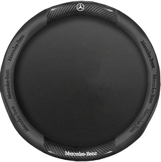 Car Steering Wheel Cover with Diameter 37cm Synthetic Black with Black Stitching