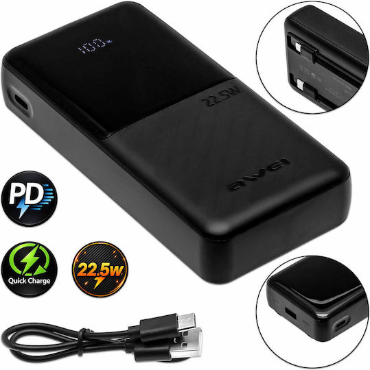 Awei P57K Power Bank 20000mAh 22.5W Μαύρο
