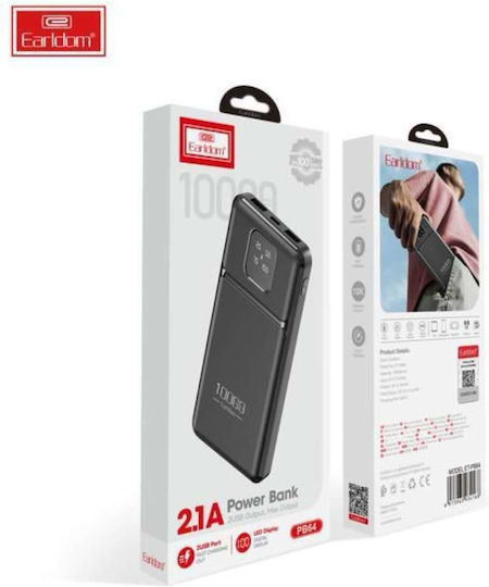 Earldom ET-PB64 Power Bank 10000mAh mit 2 USB-A Anschlüssen und USB-C Anschluss Schwarz