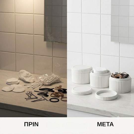 Femmit Badezimmerzubehör-Set aus 3 Stück Weiß mit Deckel Baumwolle Wattestäbchen Haarnadeln & Make-up-Accessoires