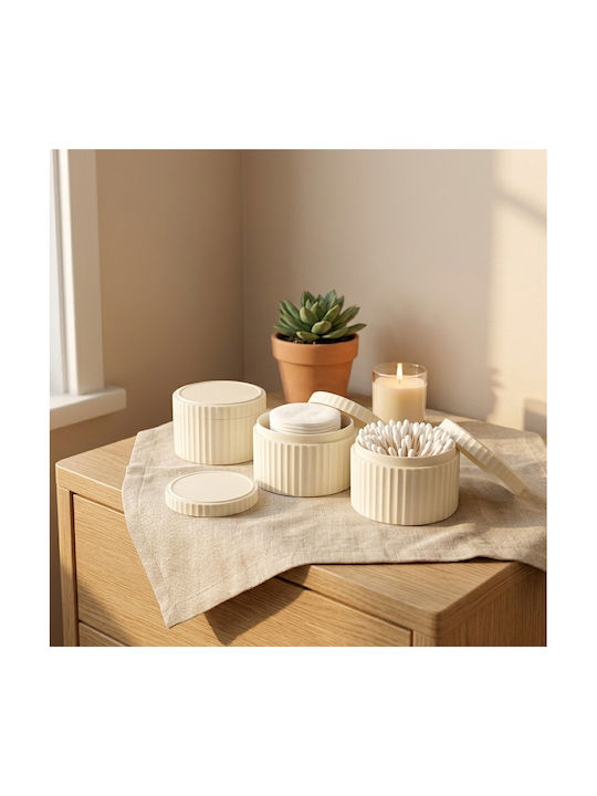 Femmit 3 Piece Bathroom Organizers Cream Lid Cotton Swabs Tweezers & Makeup Accessories