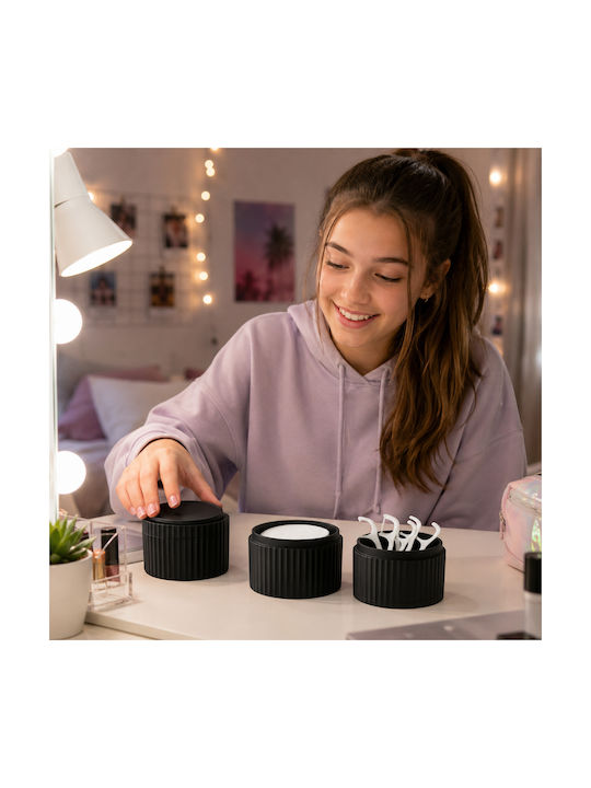 Femmit Badezimmerzubehör-Set mit 3 Stück Schwarz mit Baumwolldeckel Wattestäbchen Haarnadeln & Make-up-Accessoires