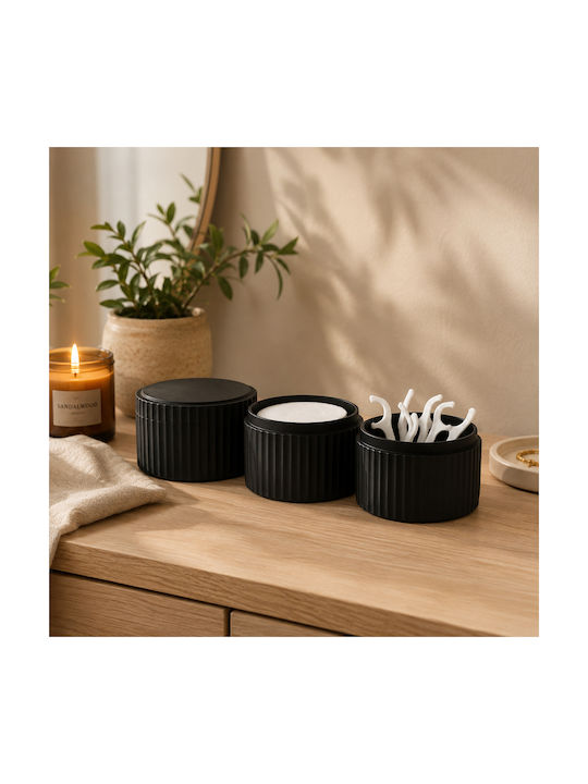 Femmit Badezimmerzubehör-Set mit 3 Stück Schwarz mit Baumwolldeckel Wattestäbchen Haarnadeln & Make-up-Accessoires