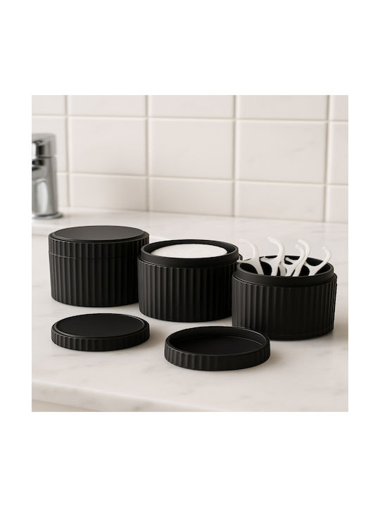 Femmit Badezimmerzubehör-Set mit 3 Stück Schwarz mit Baumwolldeckel Wattestäbchen Haarnadeln & Make-up-Accessoires