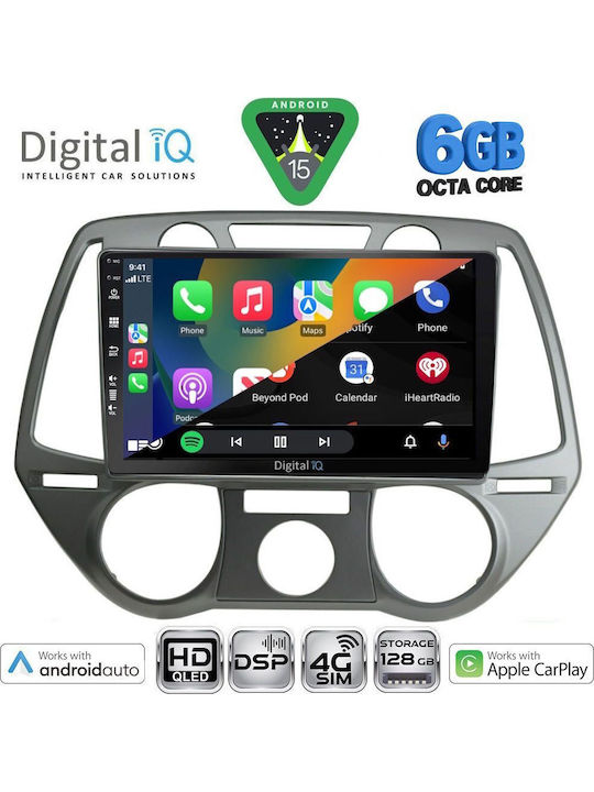 Digital IQ Car Audio System for Hyundai i20 2008-2012 with A/C Bluetooth USB WiFi GPS Apple CarPlay Android Auto with 9" Touch Screen