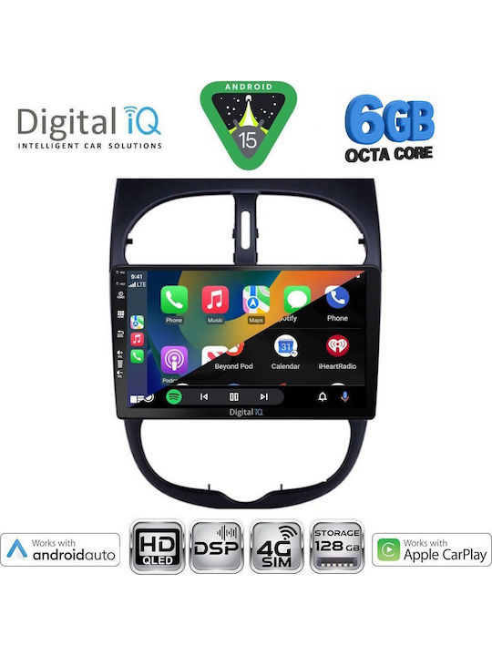 Digital IQ Car Audio System for Peugeot 206 1998-2006 Bluetooth USB WiFi GPS Apple CarPlay Android Auto with 9" Touch Screen