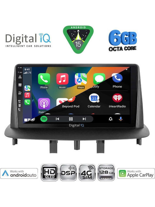 Digital IQ Car Audio System for Renault Megane 2009-2016 Bluetooth USB WiFi GPS Apple CarPlay Android Auto with 9" Touch Screen