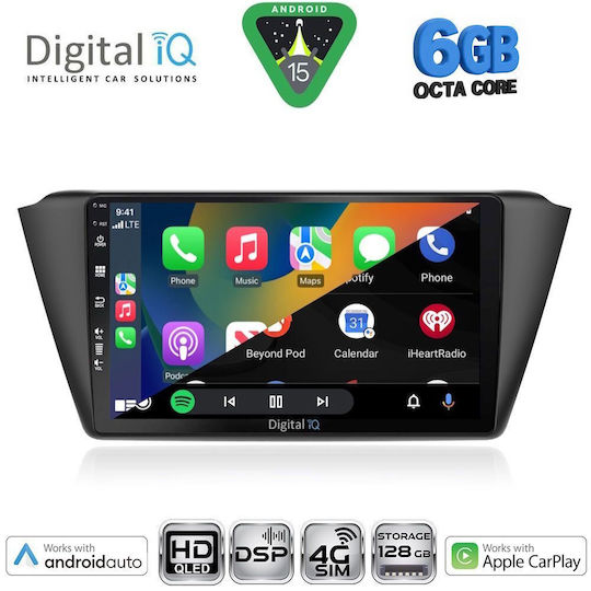 Digital IQ Car Audio System for Skoda Fabia 2015-2022 Bluetooth USB WiFi GPS Apple CarPlay Android Auto with 9" Touch Screen