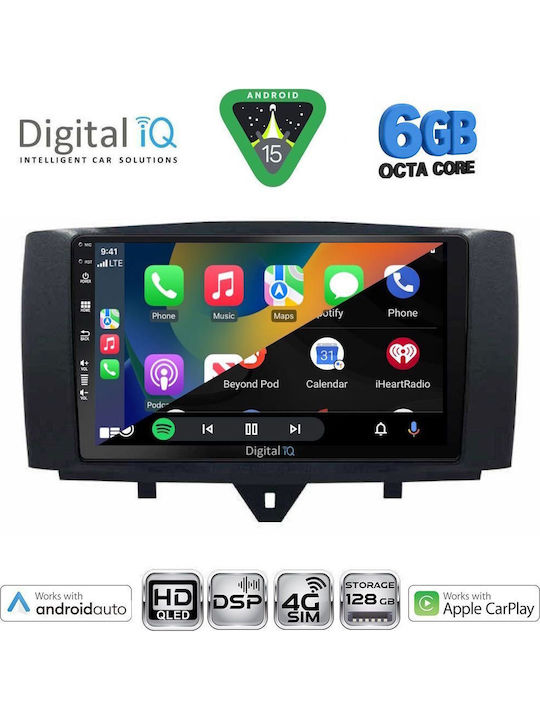 Digital IQ Auto-Audiosystem FürZwei Smart 2010-2015 Bluetooth USB Eingebautes Wi-Fi GPS Apple CarPlay Android Auto Mit Touchscreen 9 Zoll