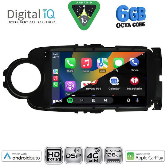 Digital IQ Car Audio System for Toyota Yaris 2011-2015 Bluetooth USB WiFi GPS Apple CarPlay Android Auto with 9" Touch Screen