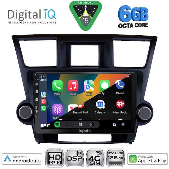 Digital IQ Car Audio System for Toyota Highlander 2008-2015 Bluetooth USB WiFi GPS Apple CarPlay Android Auto with 10" Touch Screen