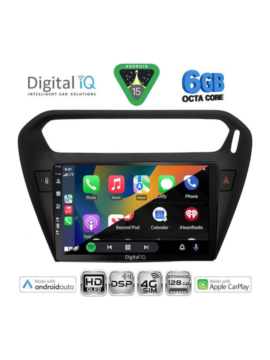 Digital IQ Car Audio System for Peugeot 301 Citroen C-Elysee 2013-2023 Bluetooth USB WiFi GPS Apple CarPlay Android Auto with 9" Touch Screen