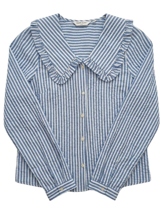 Naf Naf Camille Women's Striped Blouse Large Collar Xxs